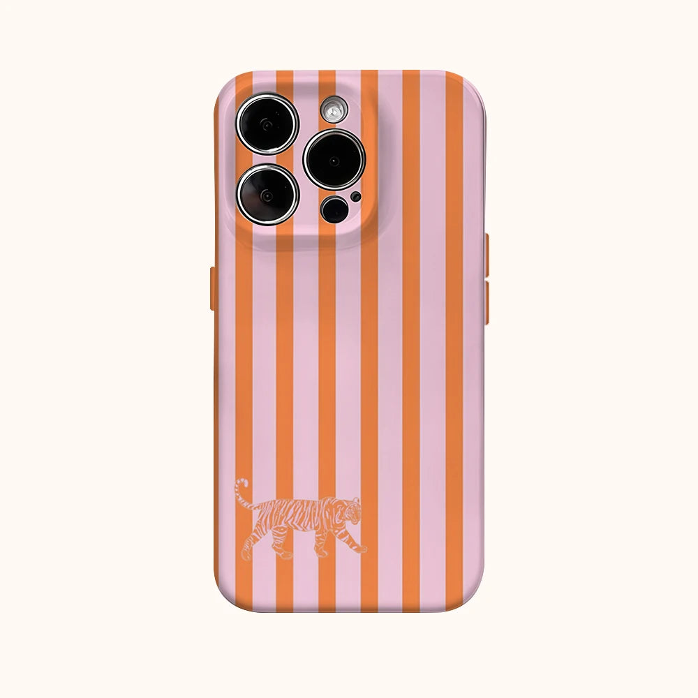 Pink-orange Striped Tiger Phone Case for IPhone 16 15 14 13 12 11 X XS XR XSMAX 7 8 Pro Max Plus Double-layer Back Cover