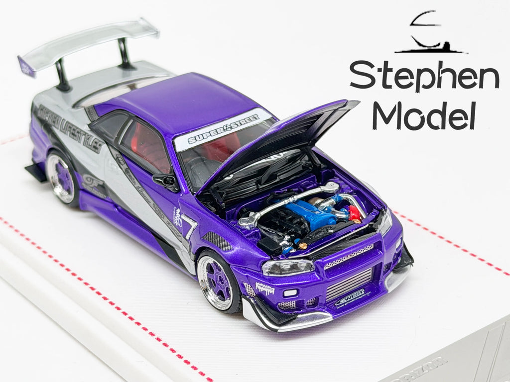 Focal Horizon FH 1:64 Skyline R34 Ryohe's Gifted Violet Storm Diecast Model Car