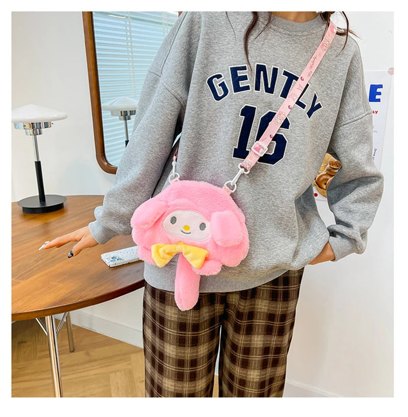 Sanrio Children Stuffed Messenger Bag Cute Cartoon Kuromi Hello Kitty Cinnamoroll Stuffed Single Shoulder Bags Messenger Bags