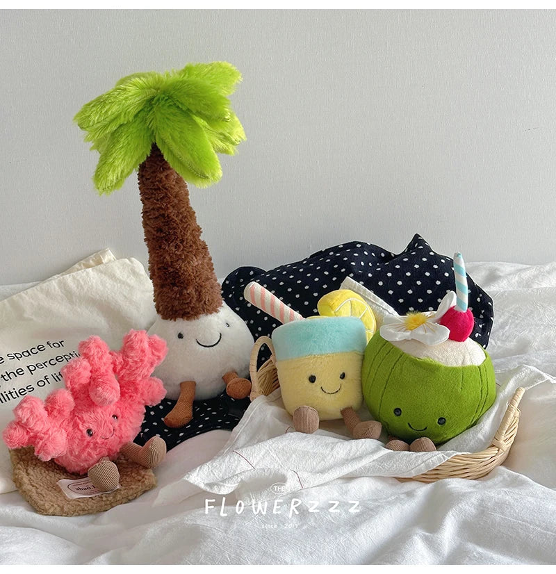 JELLYCAT Lemonade Coconut Plushies Very Soft Palm Tree Red Coral Plush Toy Cartoon Doll Home Decor Xmas Gifts Girl