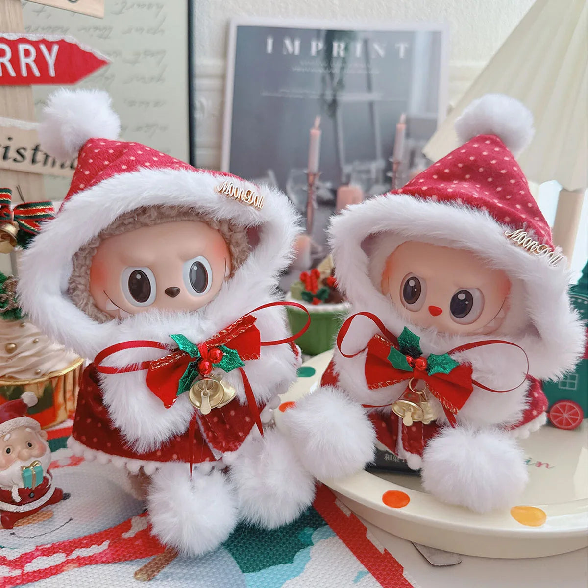 Cute Cartoon Jumpsuit Clothes For Labubu Christmas Clothes Elk Penguin Hooded Cape Dolls Accessories