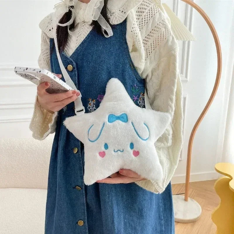 Sanrio Five Pointed Star Plush Bag Cinnamoroll My Melody Kuromi Anime Cartoon Embroidery Accessory Kawaii Storage Bag Girls Gift