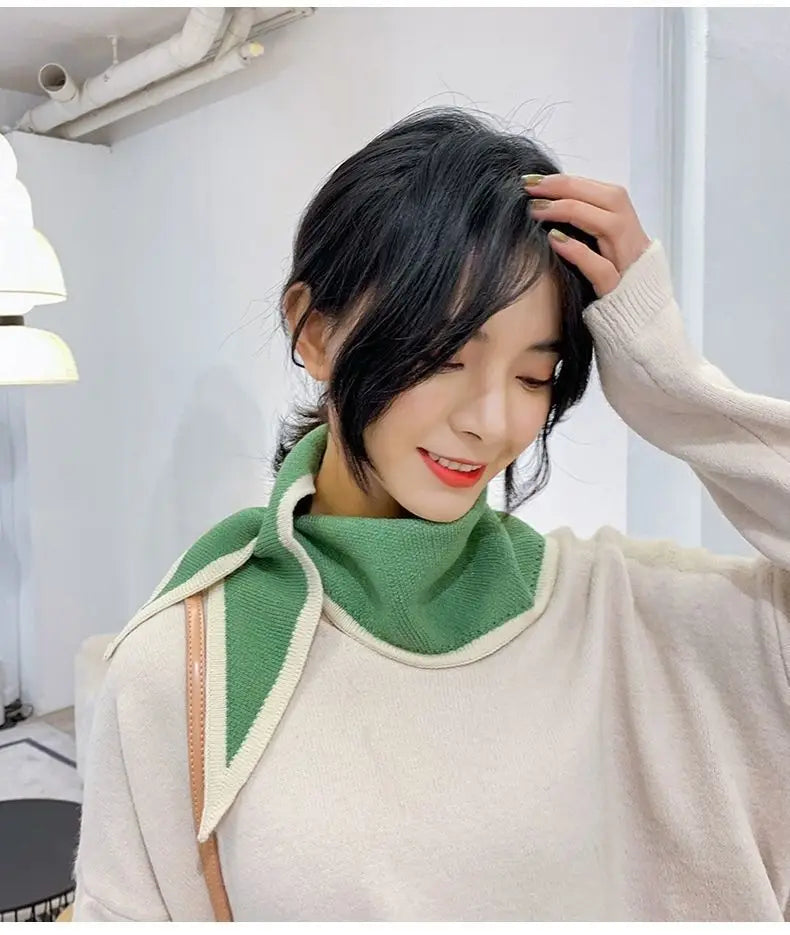 Women's Winter Scarfs Korean Version Autumn and Winter Knitted Warm Scarf Cute Sweet Crossed Triangular Scarfs