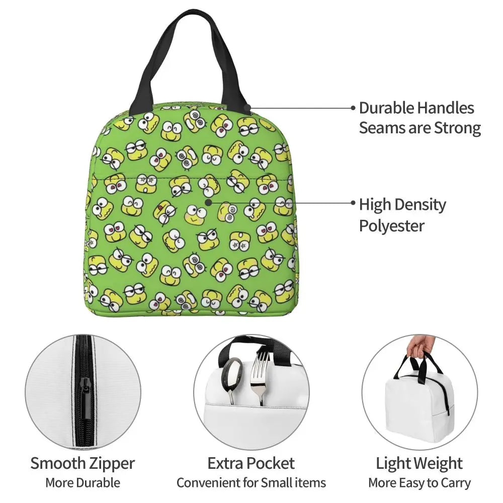 Custom Keroppi Big-eyed Frog Insulated Lunch Tote Bag for Women Portable Thermal Cooler Bento Box School