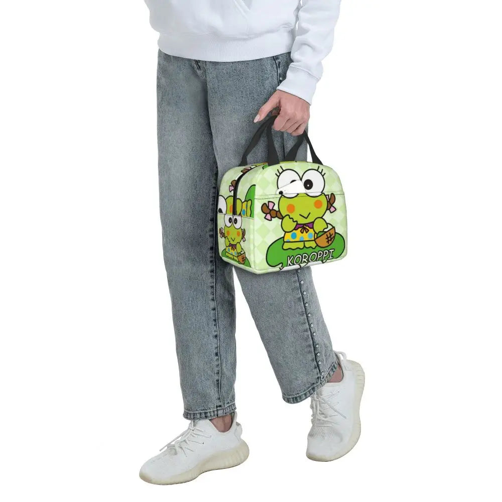 Custom Keroppi Big-eyed Frog Insulated Lunch Tote Bag for Women Portable Thermal Cooler Bento Box School