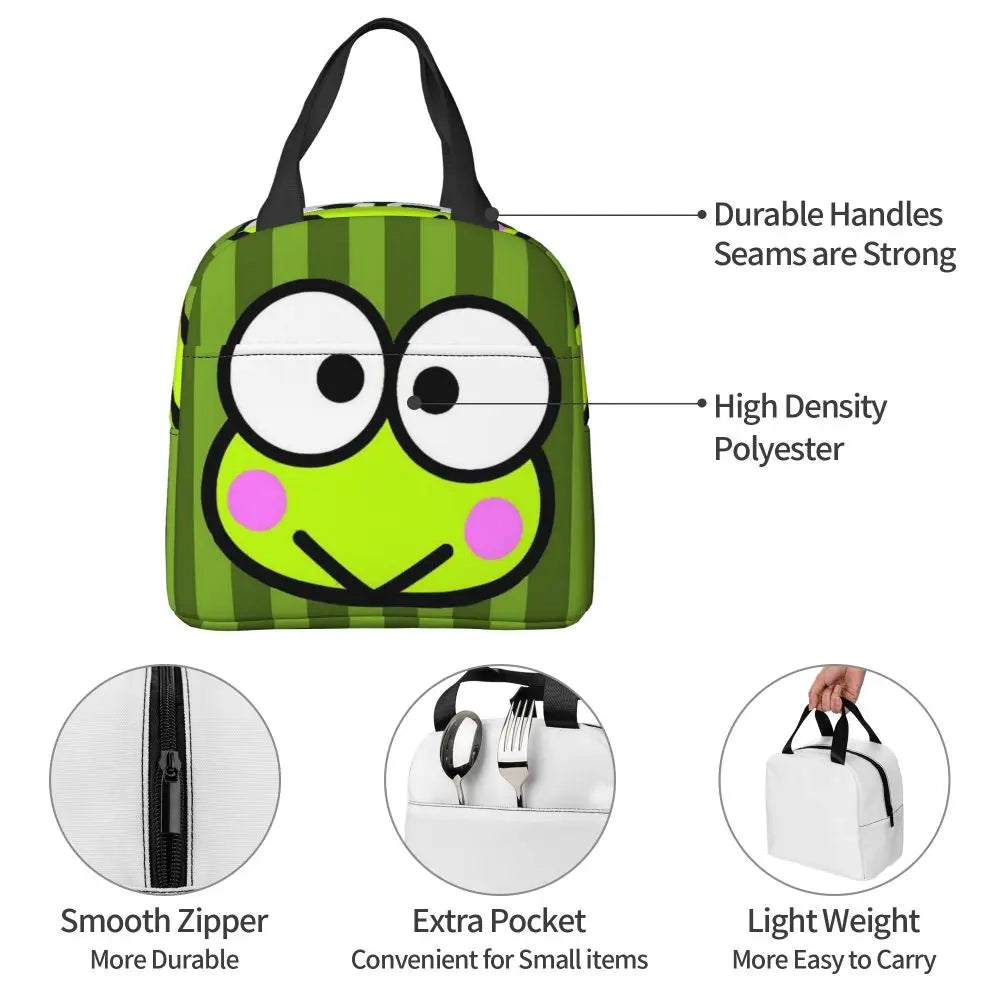 Custom Keroppi Big-eyed Frog Insulated Lunch Tote Bag for Women Portable Thermal Cooler Bento Box School