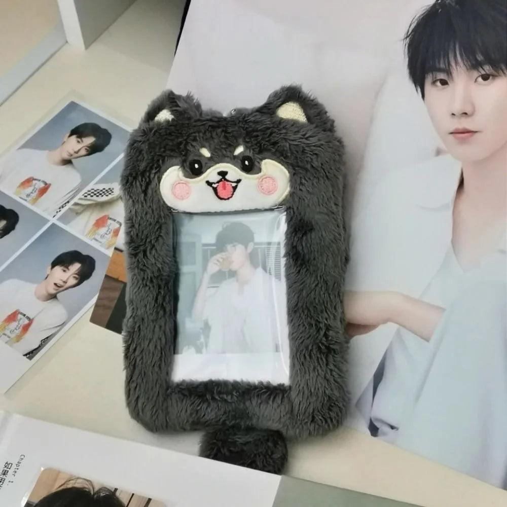 Multifunctional Photocard Case Bear/Rabbit/Chick Cute Photo Card Holder Cartoon Plush Bus Door Cards Sleeve School Office