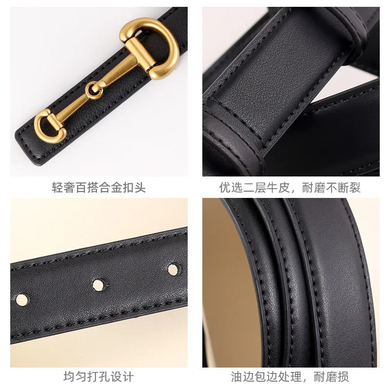 2025new arrival genuine leather small belt casualcasual thin belt horseshoe buckle easiest for matchins style pants belt