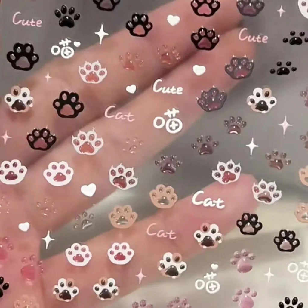 Mini Cute Cartoon Kitten Paw 3D Relief Scrapbook Sticker Sweet Nail Decora Kawaii DIY Stationery Sticker for Kids Journal Craft