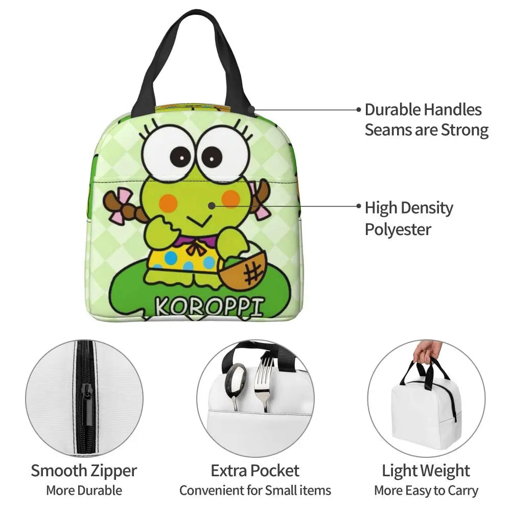 Custom Keroppi Big-eyed Frog Insulated Lunch Tote Bag for Women Portable Thermal Cooler Bento Box School