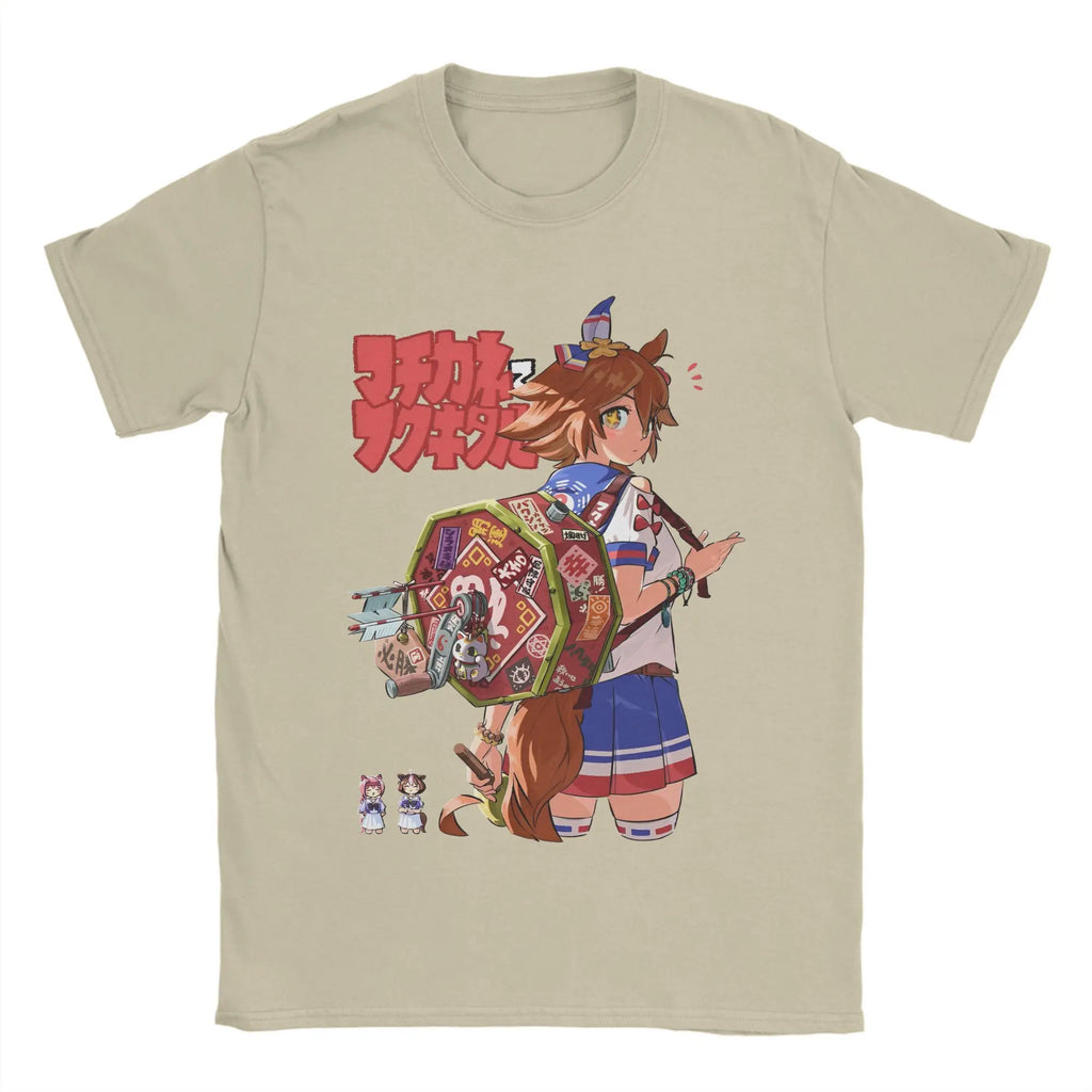 تيشيرتات Beach Uma Musume Pretty Derby Amine المبتكرة من القطن الخالص للرجال، تيشيرتات قصيرة الأكمام مطبوعة بشكل جمالي