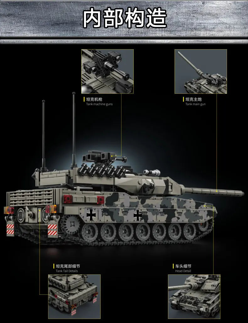 World War 2 WW2 Army Military Soldiers SWAT Leopard 2A7 Main Battle Tank Assemble Building Blocks Bricks Children's Toys Gift