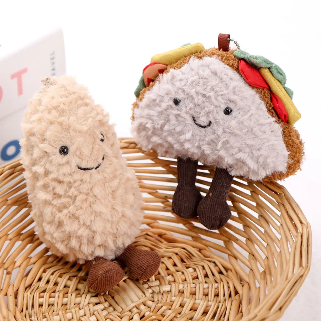 Ins Food Play Plush Doll Keychain Pendant Cute Popcorn Coffee Peanuts Sandwiches Plush Doll Bag Decoration Pendant Couple Gift