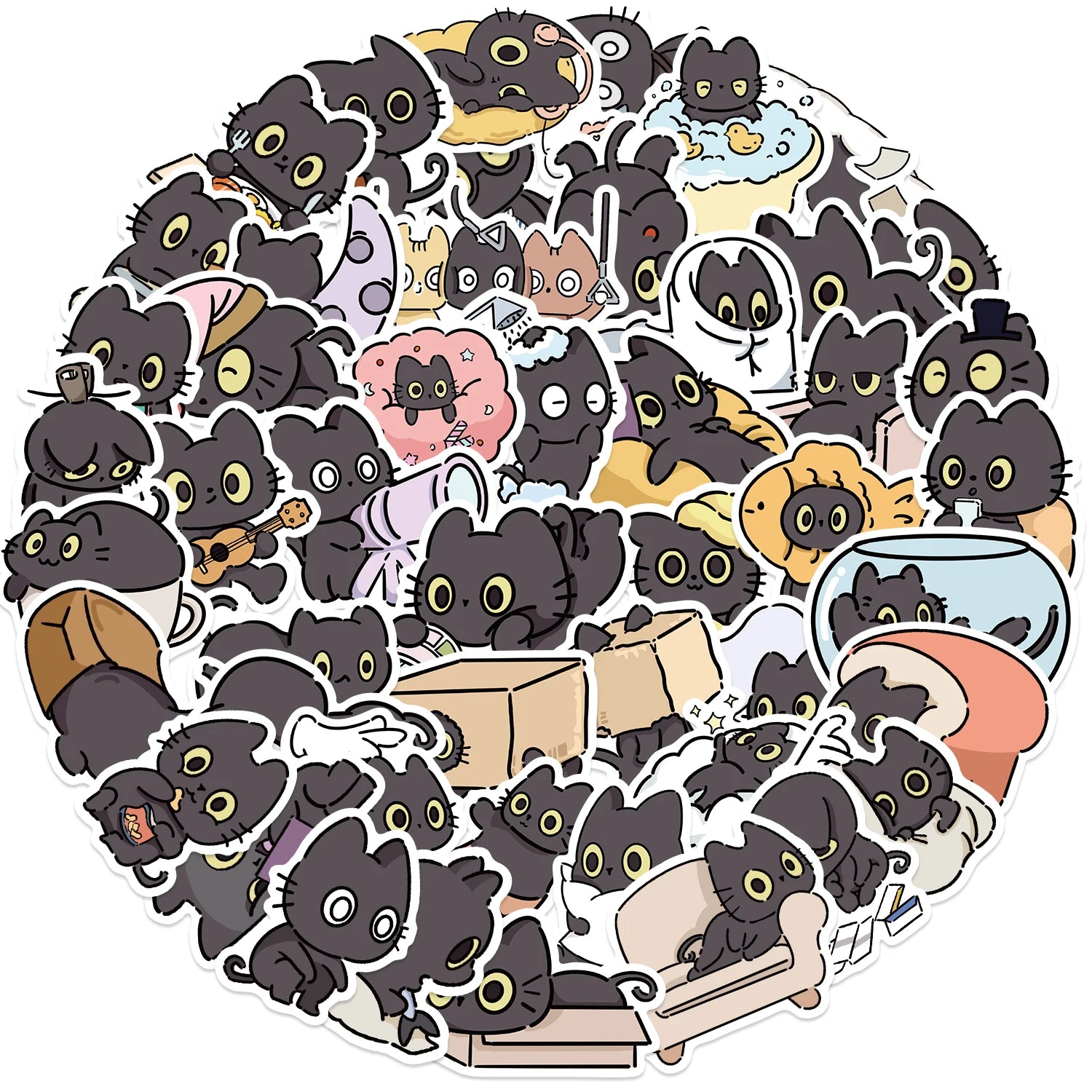50PCS Naughty Little Black Cat Sticker Graffiti Decoration Laptop Luggage Phone Skateboard Waterproof DIY Sticker