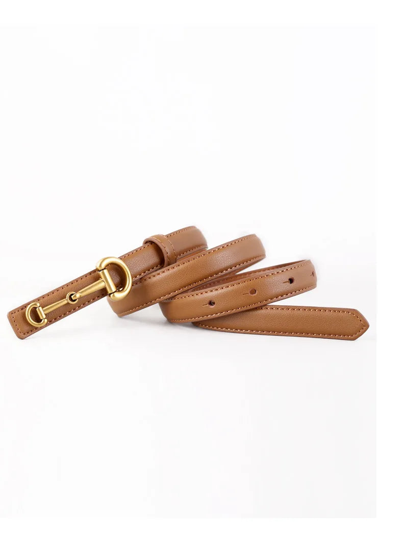 2025new arrival genuine leather small belt casualcasual thin belt horseshoe buckle easiest for matchins style pants belt