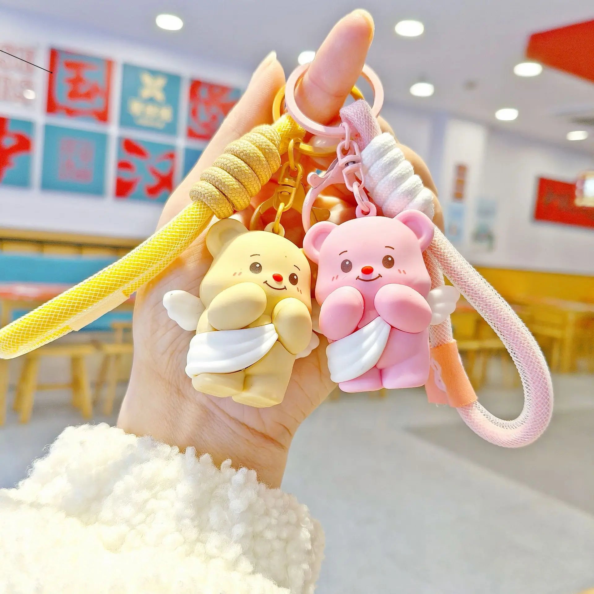 Cute Butter Bear Cartoon Keychain Schoolbag Pendant for Girls Couple Matching Bear Keychain Gift