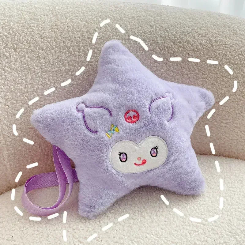 Sanrio Five Pointed Star Plush Bag Cinnamoroll My Melody Kuromi Anime Cartoon Embroidery Accessory Kawaii Storage Bag Girls Gift