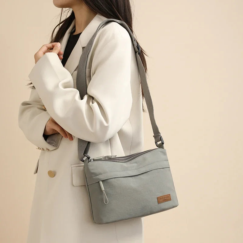 3 Main Pockets High Capacity Shoulder Crossbody Bag for Women Multi-pocket Purse Canvas Handbag Suitable for Mothers Shopping