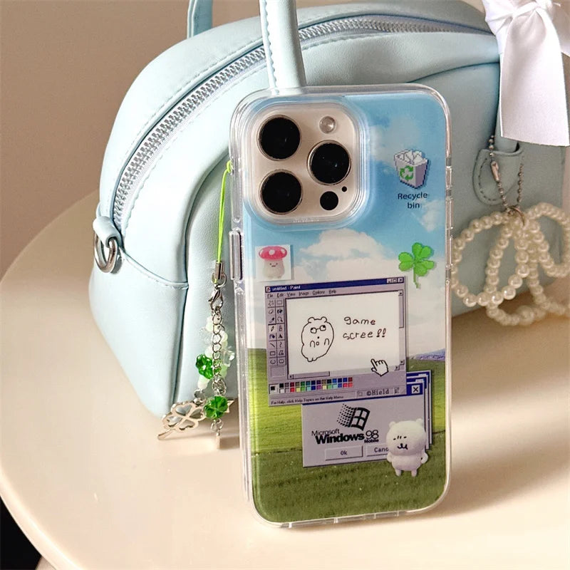 Funny Dialog Editor Phone Case For iPhone 16 Pro 15 13 12 Pro Max Hard Back Cover Silicone Shockproof Border Cases with Chain