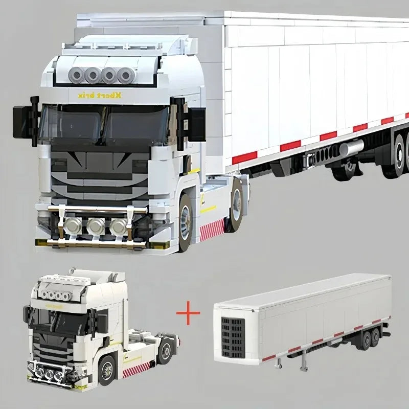 European&American Truck Head Building Blocks MOC Connectable Container Trailer Model Bricks Educational Toys For kids Gifts
