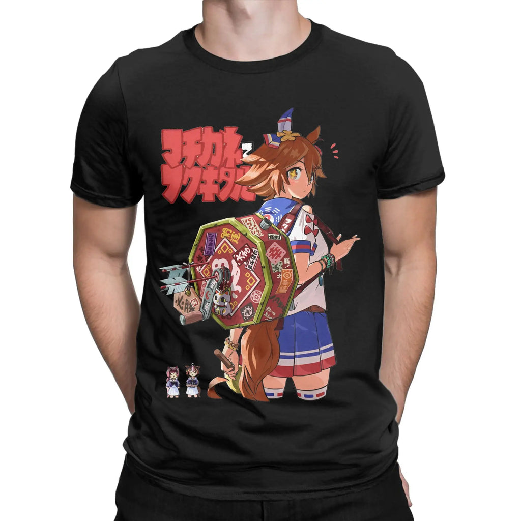 Beach Uma Musume Pretty Derby  Amine Novelty T-Shirts  Pure Cotton Tshirt for Mens Aesthetic Printed Short Sleeve Tees