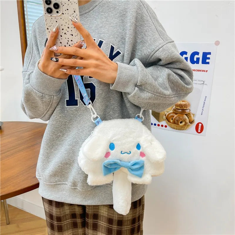Sanrio Children Stuffed Messenger Bag Cute Cartoon Kuromi Hello Kitty Cinnamoroll Stuffed Single Shoulder Bags Messenger Bags