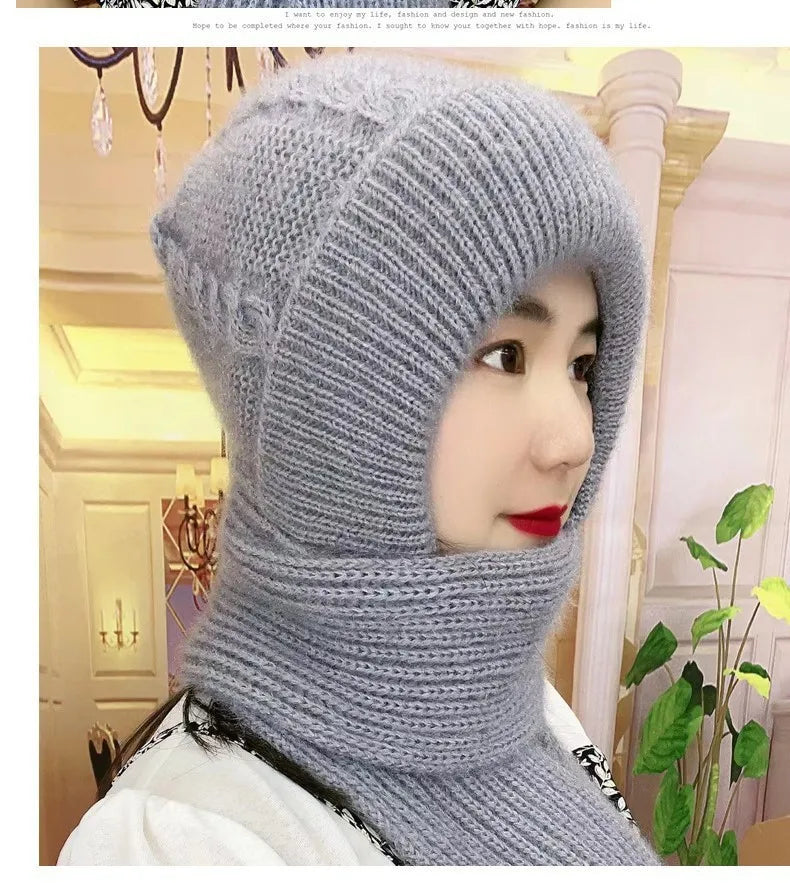 Winter Knitted Skullies Hat Scarf Set Cold Proof Ear Protection Scarf Warm Girls Beanies Cycling Windproof Ladies Outdoor Caps