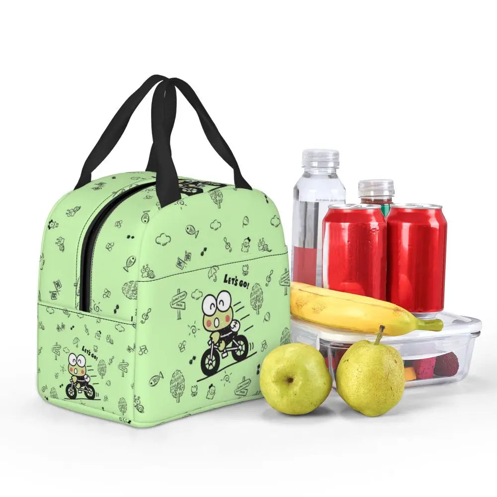 Custom Keroppi Big-eyed Frog Insulated Lunch Tote Bag for Women Portable Thermal Cooler Bento Box School