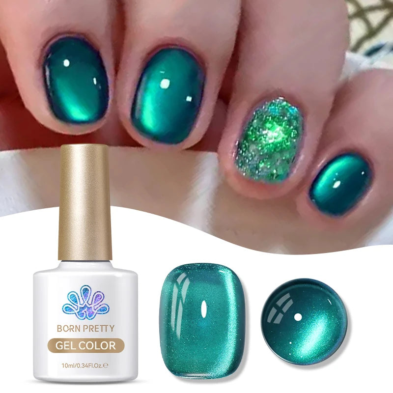 BORN PRETTY 10ml Pink Green Purple Cat Magnetic Gel Water Light Glitter Soak Off UV Gel Semi Permanent Manicure Nail Art Varnish