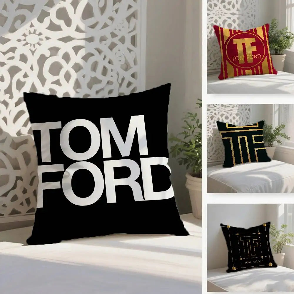 Luxury T-Tom F-Ford Pillow Case Anti-dustmite Pillowcase Invisible Zipper Silky Short Plush Sofa Cushion Cover