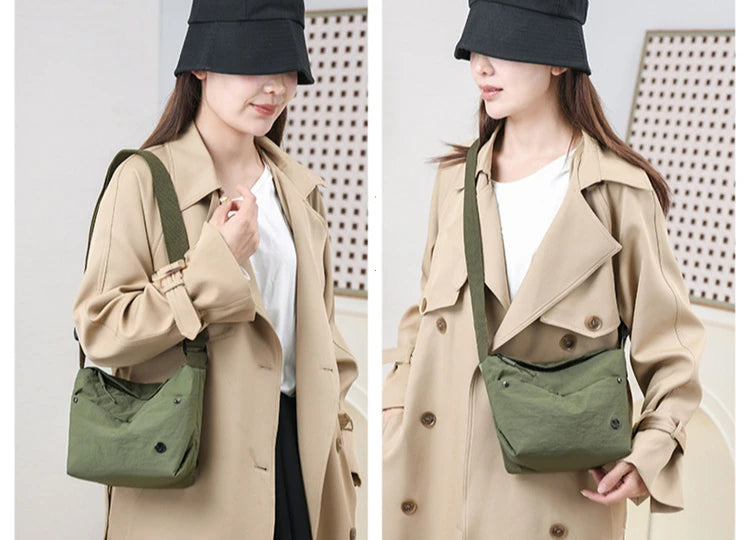 Ultra-light Nylon Crossbody Bag for Women Adjustable Wide Strap Lightweight Women's Bag Zipper Closure Stylish Messenger Bag