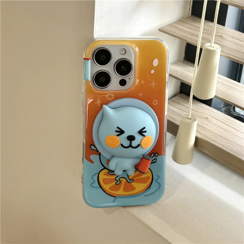 Funny Cute Orange Juice Magnetic Phone Case For iPhone 16 Pro 14 15 Pro Max Cover with Magsafe Stand Holder Kawaii Cases 16 Capa