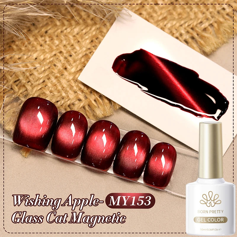 BORN PRETTY 10ml Dark Brown Red Glass Bead Cat Magnetic Gel Nail Polish Semi Permanent Soak Off UV LED Varnish Nail Art Salon
