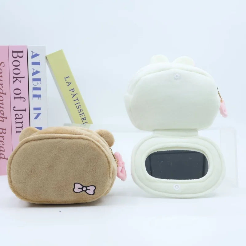 NEW Rilakkuma Girl Bowknot Plush Makeup white Korilakkuma bear Plushes Cosmetic Storage Bag Large Capacity Organizer Handbags