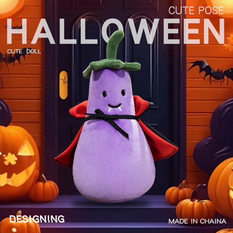 Creative Pumpkin Bear Plush Toys Soft Black Rabbit Hold Pumpkin Earphone &Cloak Eggplant Stuffed Doll Halloween Trick Or Treat