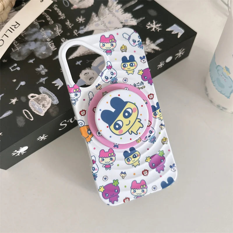 Cute Cartoon Animal Magnetic Phone Case For iPhone 16 Pro 15 14 13 Pro Max Back Cover with Magsafe Stand Holder Cases Kawaii