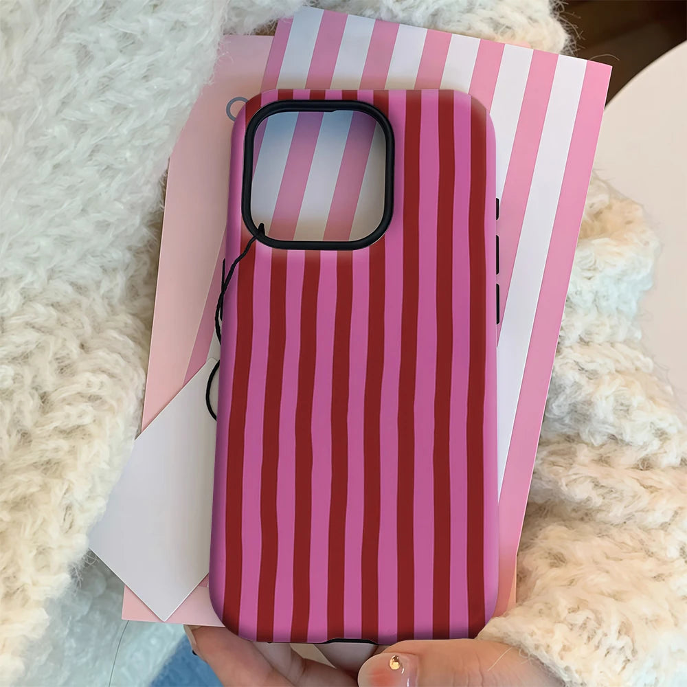 Pink & Red Striped IPhone17 Must-Haves Phone Case for IPhone 17 16 15 14 13 12 11 Pro Max Plus Double-layer Back Cover