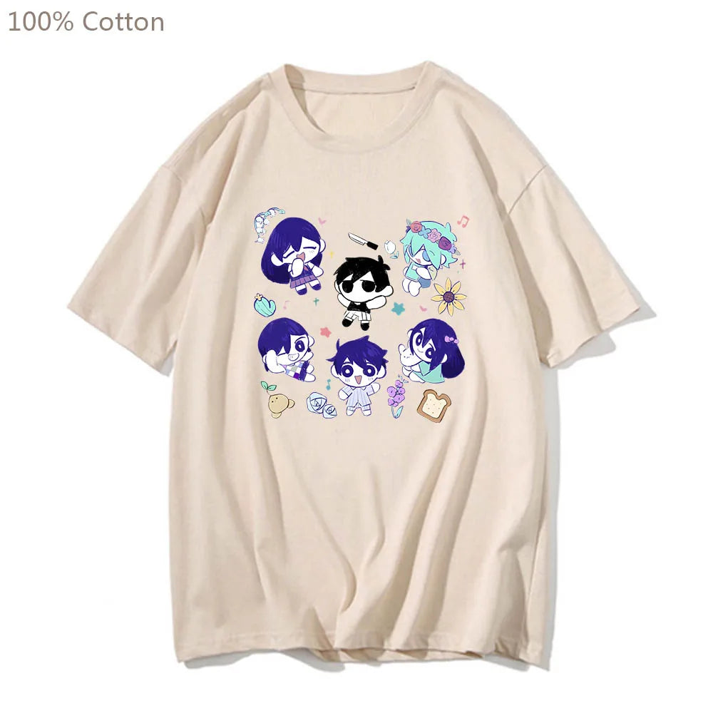 Omori Cute Cartoon Anime T-shirts Comfortable Fashion Manga Tshirt 100% Cotton Tee-shirt Harajuku Short Sleeve Men/women T-shirt