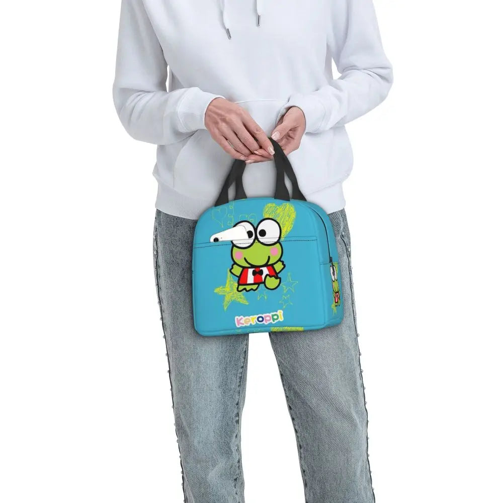 Custom Keroppi Big-eyed Frog Insulated Lunch Tote Bag for Women Portable Thermal Cooler Bento Box School