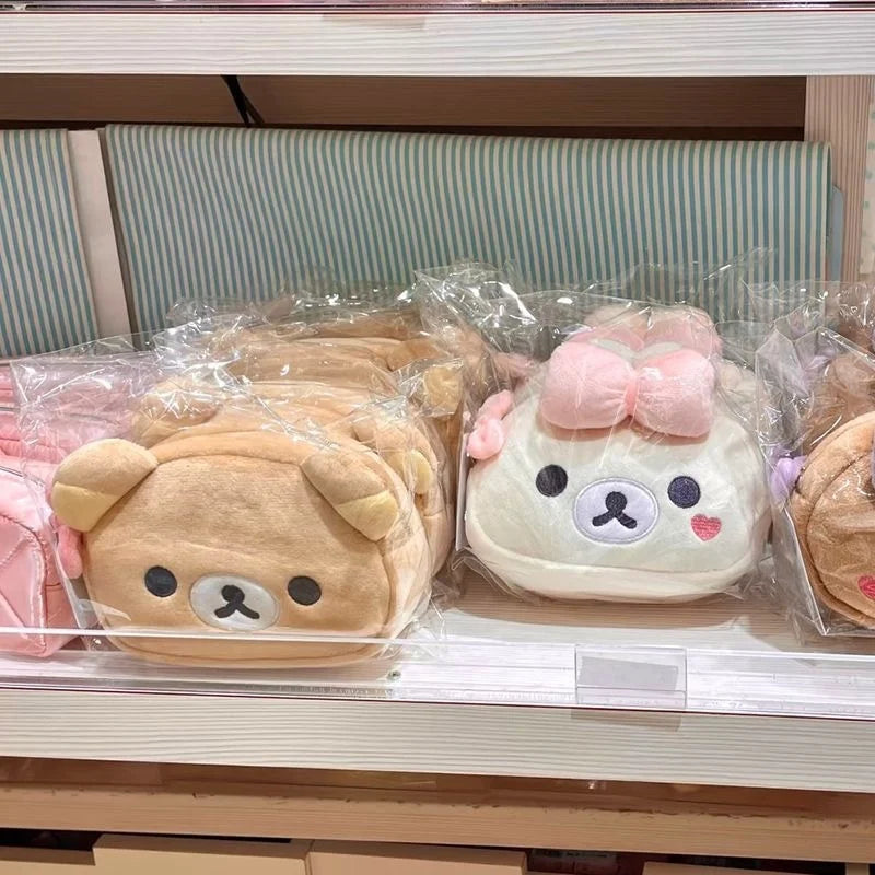 NEW Rilakkuma Girl Bowknot Plush Makeup white Korilakkuma bear Plushes Cosmetic Storage Bag Large Capacity Organizer Handbags
