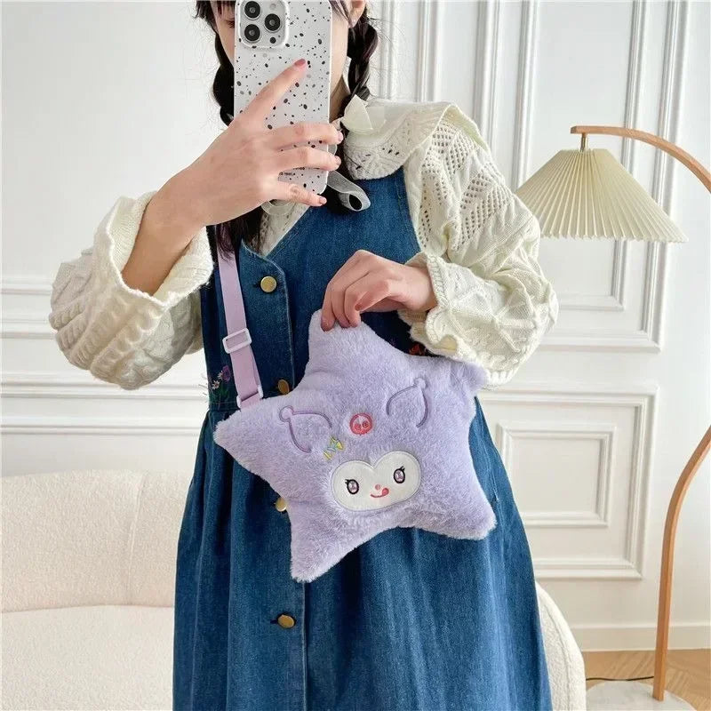 Sanrio Five Pointed Star Plush Bag Cinnamoroll My Melody Kuromi Anime Cartoon Embroidery Accessory Kawaii Storage Bag Girls Gift