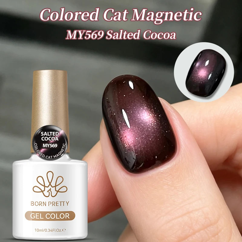 BORN PRETTY 1 Bottle Mint Chocolate Cat Magnetic Gel Polish 10ml Glass Bead Effect Transparent Soak Off UV LED Nail Art Varnish