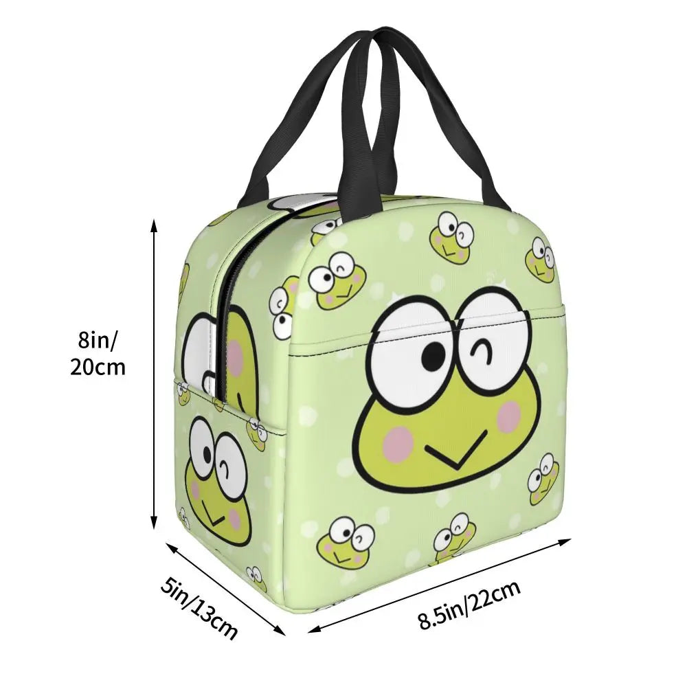 Custom Keroppi Big-eyed Frog Insulated Lunch Tote Bag for Women Portable Thermal Cooler Bento Box School