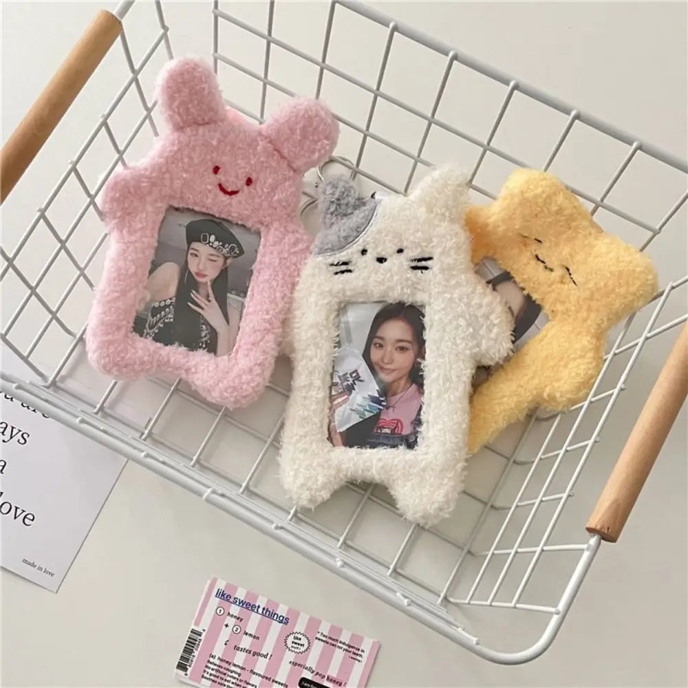 Cute Plush Photocard Case Cartoon Bag Keychain Photo Card Holder Idol Photos Protective Cover Student Card Holder