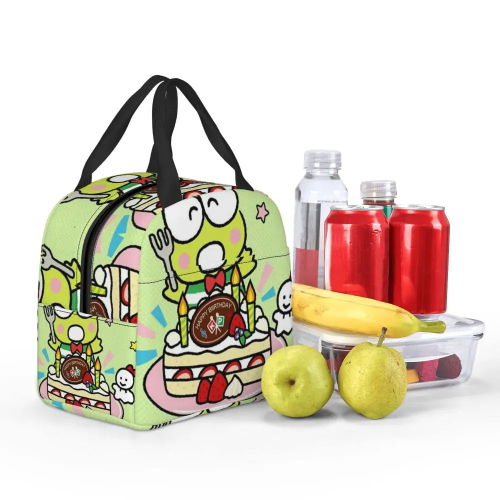 Custom Keroppi Big-eyed Frog Insulated Lunch Tote Bag for Women Portable Thermal Cooler Bento Box School
