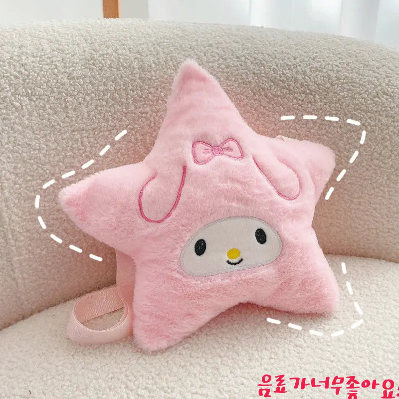 Sanrio Five Pointed Star Plush Bag Cinnamoroll My Melody Kuromi Anime Cartoon Embroidery Accessory Kawaii Storage Bag Girls Gift