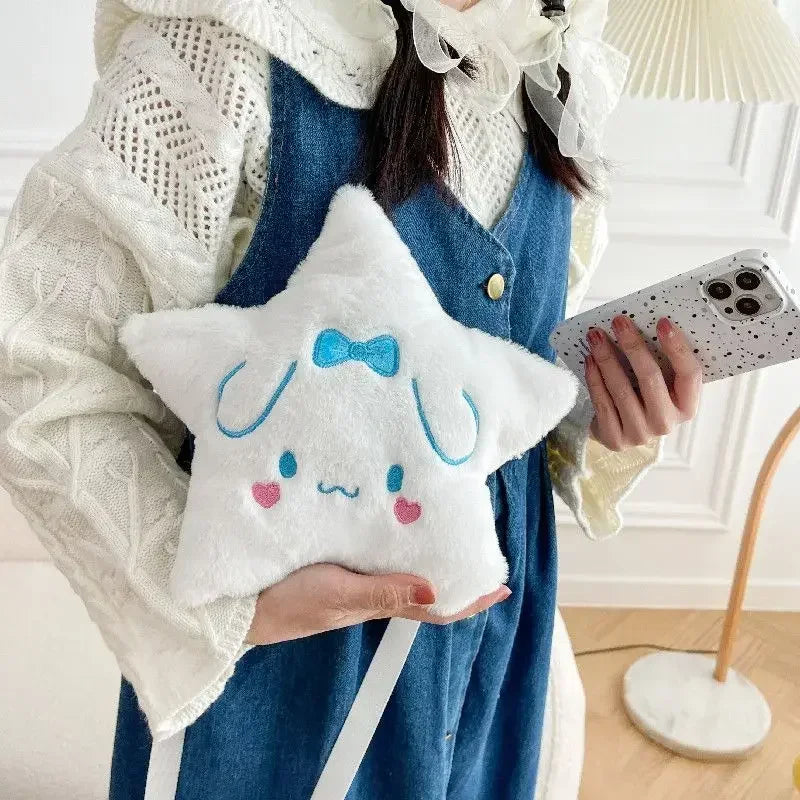 Sanrio Five Pointed Star Plush Bag Cinnamoroll My Melody Kuromi Anime Cartoon Embroidery Accessory Kawaii Storage Bag Girls Gift