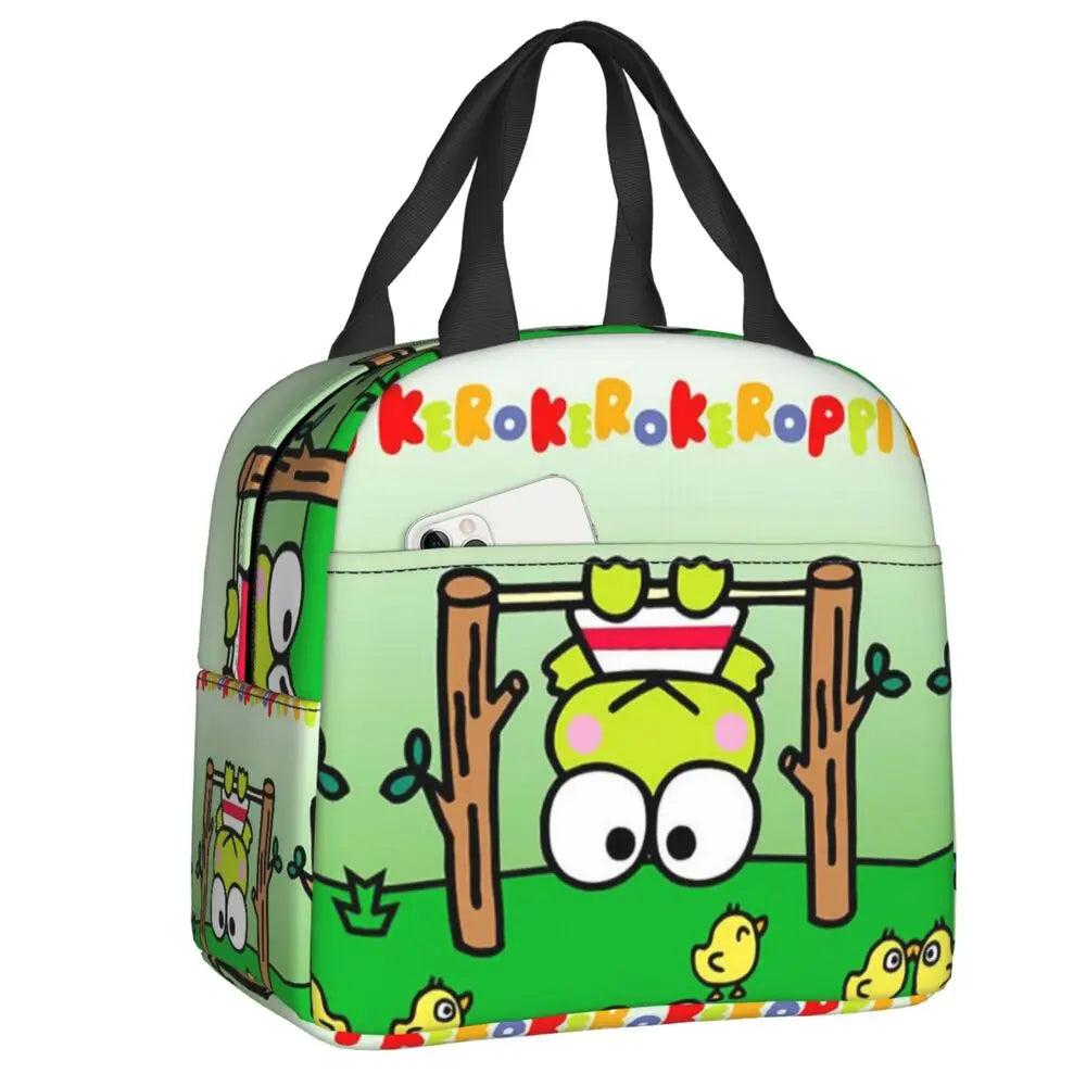 Custom Keroppi Big-eyed Frog Insulated Lunch Tote Bag for Women Portable Thermal Cooler Bento Box School
