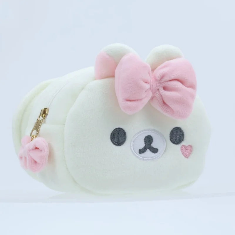 NEW Rilakkuma Girl Bowknot Plush Makeup white Korilakkuma bear Plushes Cosmetic Storage Bag Large Capacity Organizer Handbags