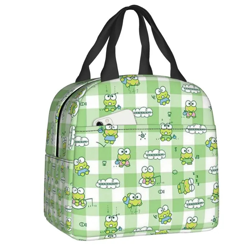 Custom Keroppi Big-eyed Frog Insulated Lunch Tote Bag for Women Portable Thermal Cooler Bento Box School